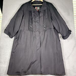 Vintage Komitor Long Coat Women's 26W Black Long Sleeves Collared Button Down‎
